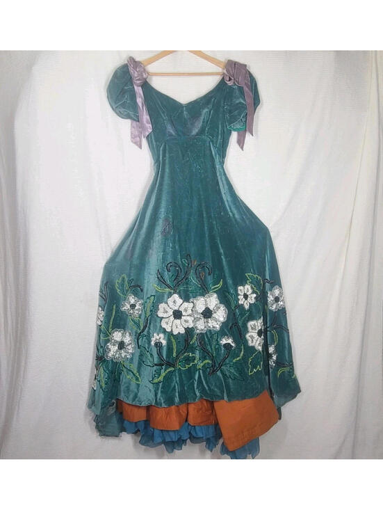 Other - Ooak JULIO CHAVEZ Ball Gown 50s Green Velvet Sequin Mexico Rumbera Film Worn?